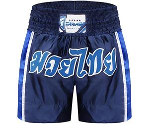 Farabi Sports Muay Thai Shorts - Pantalones Muay Thai para Entrenamiento, Lucha contra jaulas, Ejercicio, Uvas, Corriendo y Artes Marciales (Navy Blue, L)