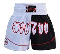 Farabi Sports Pantalones Muay Thai - Pantalones Kick Boxing Hombre Mujeres Muay Thai Shorts para Artes Marciales MMA Jaula Lucha y Entrenamiento (FR/ES, Letras, M, Regular, Regular, White/Black)