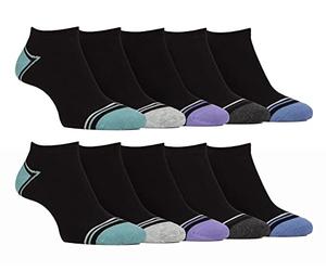 Farah - 10 pares de calcetines de bambú para hombre, calcetines tobilleros acolchados a rayas, negro, 39-45