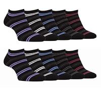 Farah - 10 pares de calcetines de bambú para hombre, calcetines tobilleros acolchados a rayas, Negro (rayas negras), 39-45