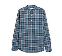 Farah Brewer Check Camisa de Manga Larga de algodón orgánico para Hombre, Talla S, Azul Marea