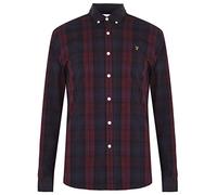 Farah Brewer Slim Fit Cotton Oxford Shirt Camisa, Rojo, M para Hombre