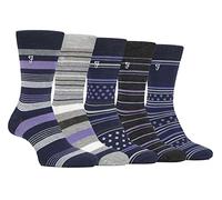 Farah - Paquete de 5 calcetines de bambú orgánico natural con patrón de rayas brillantes para hombre, Azul marino/morado, Talla única
