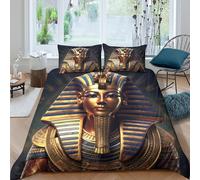 Faraón Antiguo Juego De Ropa De Cama De 3 Piezas,3D Estilo Real Egipcio Impresión Funda De Edredón Microfibra Funda Nórdica Y Funda De Almohada King（220x240cm）