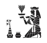 Faraón de la cultura del papiro egipcio con dioses y diosas ofreciendo sacrificios a los antiguos dioses egipcios Pegatinas de pared de vinilo 67.2x73.4cm Embellecimiento de paredes Negro