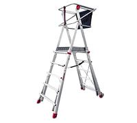 Faraone - Escalera con Plataforma PLS5-250x83x26 cm - Escalera 5 Peldaños - Escalera Plegable de Aluminio - Uso Profesional - Fácil de Transportar - con Ruedas - Amplio Plano de Trabajo