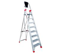 Faraone - Escalera de Aluminio - Escalera de Tijera DOMUS08-254 x 60 x 15 cm - Escalera 8 Peldaños - Máxima Seguridad - Fácil Transporte - Peldaños Anchos y Cómodos (EN 708)