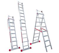 Faraone - Escalera Multiuso EN 1408 - Escalera 2 Tramos - 7+8 Peldaños - 252x56x19cm - Peldaños Cómodos - Aluminio - Ligera y Fácil de Manejar - Antideslizantes