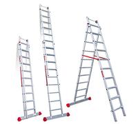 Faraone - Escalera Multiuso EN 1410 - Escalera 2 Tramos - Escalera 9+10 peldaños - 307x56x19cm - Peldaños Cómodos - Escalera de Aluminio - Ligera y Fácil de Manejar - Peldaños Antideslizantes