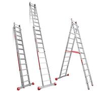 Faraone - Escalera Multiuso EN 1412 - Escalera 2 Tramos - Escalera 11+12 peldaños - 363x56x21cm - Peldaños Cómodos - Escalera de Aluminio - Ligera y Fácil de Manejar - Peldaños Antideslizantes
