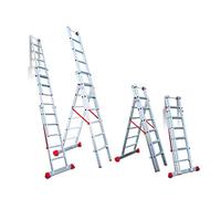 Faraone - Escalera Multiuso EN 1506 - 3 Tramos - 5+6+6 Peldaños - 195x56x20cm - Peldaños Cómodos y Antideslizantes - Escalera de Aluminio - Ligera y Fácil de Manejar