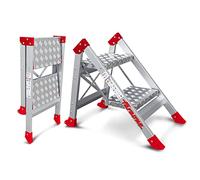 Faraone - Taburete Alto de Aluminio SGP02 - con 2 Peldaños - 102x57x15 cm - Plegable y Ligero - Ideal para Trabajos en Altura - Peso Soportado de 150 kg - Peldaños Antideslizantes