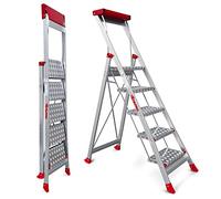 Faraone - Taburete Alto de Aluminio SGP05 - con 5 Peldaños - 177x57x15 cm - Plegable y Ligero - Ideal para Trabajos en Altura - Peso Soportado de 150 kg - Peldaños Antideslizantes