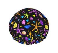 Farbe 5 Luxus-Duschhaube für Damen, bunter Seestern, wasserdicht, wiederverwendbar, waschbar und atmungsaktiv, modische Duschhaube mit Gummizug, einfach zu tragen, geeignet für langes, kurzes, lockige