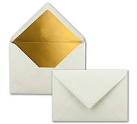 FarbenFroh by GUSTAV NEUSER - 25 sobres B6 con forro interior dorado, 12,5 x 17,6 cm, blanco natural, adhesivo húmedo, adhesivo en húmedo, 25 unidades