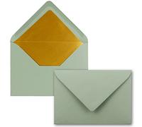 FarbenFroh by Gustav Neuser - 50 sobres B6 con forro dorado, 12,5 x 17,6 cm, eucalipto (acanalado), forrados con papel metálico, adhesivo húmedo, 50 unidades