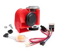 FARBIN Mini bocina de aire 12 V 150 dB Super Loud, compacta para coche con compresor y arnés de alambre para cualquier vehículo de 12 V (12 V, rojo mini)