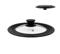 FarBoat Tapa de vidrio con borde de silicona resistente al calor, ajuste universal para ollas y sartenes de 10 a 12 pulgadas (negro)