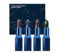 Farbwechsel Lippenpflege,4X Temperatur Katzenaugen Lippenstift - Temperaturwechsel 4er Set Mit Individuellem Farbeffekt | Feuchtigkeitsspendender Nicht Klebender Lippenstift Mit Schimmer Für Natürlich
