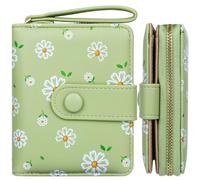 Farcauo Billetero de Mujer Pequeño Verde Billetero de Mujer Pequeño Flores Diseño con Compartimento para Pasaporte y Tarjeta