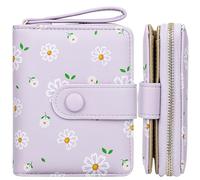 Farcauo Billetero de Mujer Pequeño Violeta Flores Diseño Billetero de Mujer Pequeño con Compartimento para Pasaporte y Tarjeta