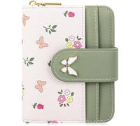 Farcauo Billetero Mujer Pequeña Mini Cartera para Mujer Verde Kawaii Butterfly Billetera con Compartimento para DNI y Tarjetero