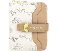 Farcauo Bonita cartera de flores marrones para mujer, monedero pequeño Kawaii con ventana de identificación, diseño compacto, ligero y elegante, cartera para dinero en efectivo para mujer