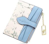 Farcauo Cartera Monedero para Mujer Mini Azul Pequeño para Mujer Motivo Floral para Mujeres Pequeño con Compartimento para Documentos y Tarjetero