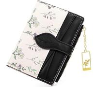 Farcauo Cartera Monedero para Mujer Mini Negro Pequeño para Mujer con Motivo Floral para Mujeres Pequeño con Compartimento para Documentos y Bolsillos para Tarjetas