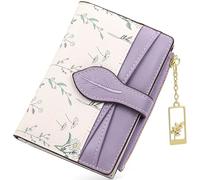 Farcauo Cartera Monedero para Mujer Mini Violeta Pequeña Cartera para Mujer con Estampado Floral para Mujer Pequeña con Compartimento para Documentos y Tarjetero