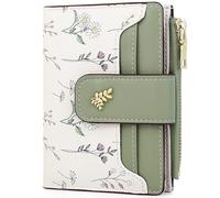 Farcauo Cartera para mujer con RFID lindas carteras pequeñas para mujer, billetera fina verde para mujer, billetera con tarjeta de flores kawaii para mujeres