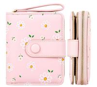 Farcauo Cartera para mujer, lindas carteras pequeñas para mujer, cartera Kawaii para mujer, billeteras de tarjetas de flores rosas para mujeres