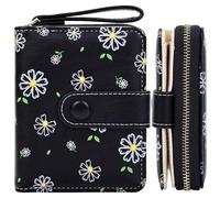 Farcauo Cartera Pequeña con Estampado De Margaritas Negro Cartera Mujer Niño Pequeña Carteras Bolso Pequeño Piel Monederos Piel De Mano para Movil Mujer