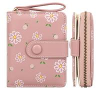 Farcauo Cartera Pequeña con Estampado De Margaritas Rosa Cartera Mujer Niño Pequeña Carteras Bolso Pequeño Piel Monederos Piel De Mano para Movil Mujer