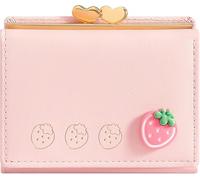 Farcauo Monedero Piel Mujer Diseño De Fresas Rosa Cartera Niño Pequeña Carteras Bolso Pequeño Monederos Piel De Mano para Movil