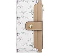 Farcauo Portemonnaie Damen RFID Geldbörsen Frauen Geldbeutel Mittel Groß Damen Geldbörse mit Braun Blumen Design für Frauen Portmonee mit Ausweisfach und Kartenhüllen