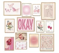 Fardes Coquette - Decoración estética de habitación para adolescentes, 13 piezas de arte de pared rosa para decoración de pared femenina, pósteres rosas para decoración de dormitorio, impresiones de