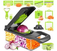 Farerkass Mandolina de Cocina, Cortador de Verdura, 16 en 1 Rallador de Verduras, Mandolina Profesional, Multifuncional Cortador Verduras con 6 Cuchillas, Cortador para Cebolla, Patatas