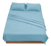 FARFALLAROSSA Sabanas Cama 180 - Juego Sábanas 4 Piezas - Sábanas Bajera Ajustable - Encimera - 2 Funda de Almohada 50x80 (Cama 180-180x190/200 cm, Azul Claro)