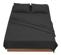 FARFALLAROSSA Sabanas Cama 180 - Juego Sábanas 4 Piezas - Sábanas Bajera Ajustable - Encimera - 2 Funda de Almohada 50x80 (Cama 180-180x190/200 cm, Negro)