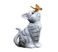 Farfi Hand-crafted Cat Statue Weather Resistance Resin Adding Vitality Cat Sculpture with Solar Light Garden Supplies