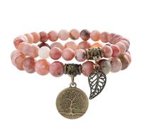 Farfume Bracelet En Pierre Naturelle - Bracelet Perles Naturelles Femme-Ensemble De Deux Bracelets Avec Accessoires Arbre De Vie Et Feuille(Moyen 18,5 cm)