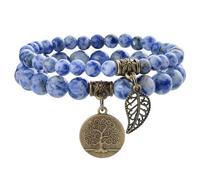 Farfume Bracelet En Pierre Naturelle - Bracelet Perles Naturelles Femme-Ensemble De Deux Bracelets Avec Accessoires Arbre De Vie Et Feuille(Moyen 18,5 cm)