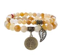 Farfume Bracelet En Pierre Naturelle - Bracelet Perles Naturelles Femme-Ensemble De Deux Bracelets Avec Accessoires Arbre De Vie Et Feuille(Moyen 18,5 cm)