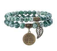 Farfume Bracelet En Pierre Naturelle - Bracelet Perles Naturelles Femme-Ensemble De Deux Bracelets Avec Accessoires Arbre De Vie Et Feuille(Moyen 18,5 cm)