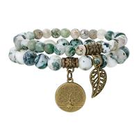 Farfume Chakra Bracelets for Women - Crystals Bracelet Women Natural Gemstones Yoga Reiki- A Set of Double Bracelets(Tree Agate & LifeTree(Mediano)
