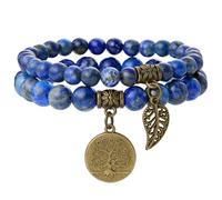 Farfume Chakra Pulseras para Mujer - Cristales Pulsera Mujer Piedras preciosas naturales Yoga Reiki- Un conjunto de pulseras dobles（Lapis Lazuli & LifeTree（Mediano）