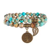 Farfume Chakra Pulseras para Mujer - Pulsera Cristales Mujer Piedras Naturales Yoga Reiki- Un Conjunto de Pulseras Dobles(Sedimento Marino(Grande)