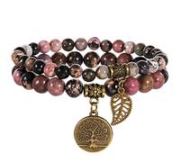 Farfume Chakra Pulseras para Mujer - Pulsera Cristales Mujer Piedras Naturales Yoga Reiki- Un Conjunto de Pulseras Dobles(Cuentas de Rodonita(Pequeño)