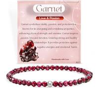 Farfume Granate Amor y Pasión Pulseras de Cuentas para las Mujeres, Mini 4mm Cristal Plata de Ley 925 Piedra Natural Elástica, Joyería Chakra Regalo Delicada